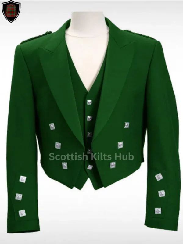 Green Prince Charlie Kilt Jacket With Vest - Handmade Scottish Wedding Jackets For Men By Scottish Kilts Hub