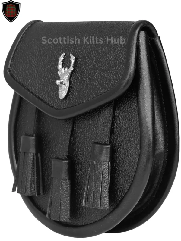 black leather semi dress sporran by scottish kilts hub