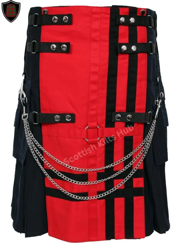 Handmade Red And Black Gothic Kilt With Chains for Men by Scottish Kilts Hub