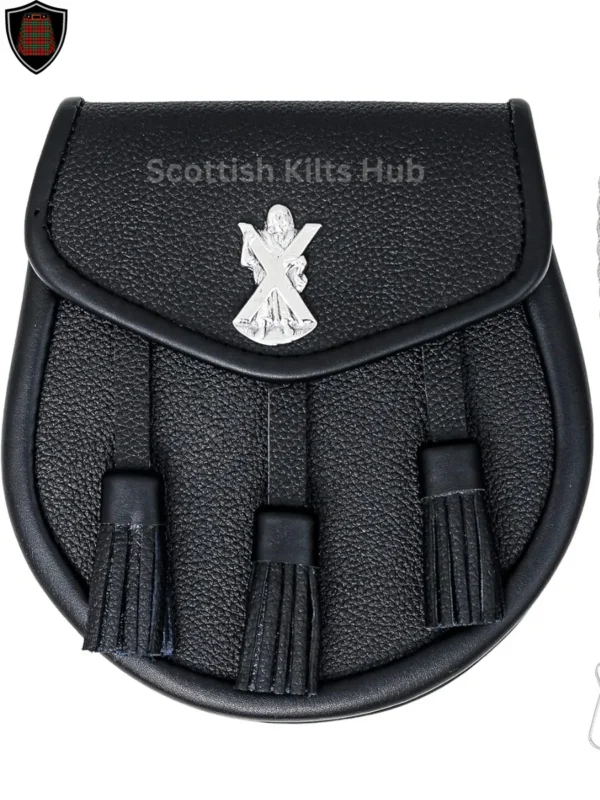 Saint Andrew Black Leather Sporran For Kilts | Semi Dress Sporran for Kilt