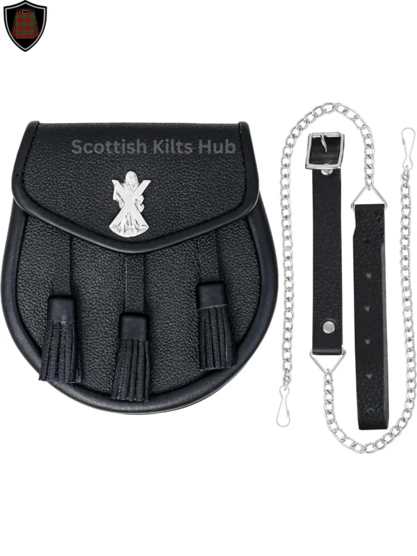 Saint Andrew Black Leather Sporran For Kilts | Semi Dress Sporran for Kilt