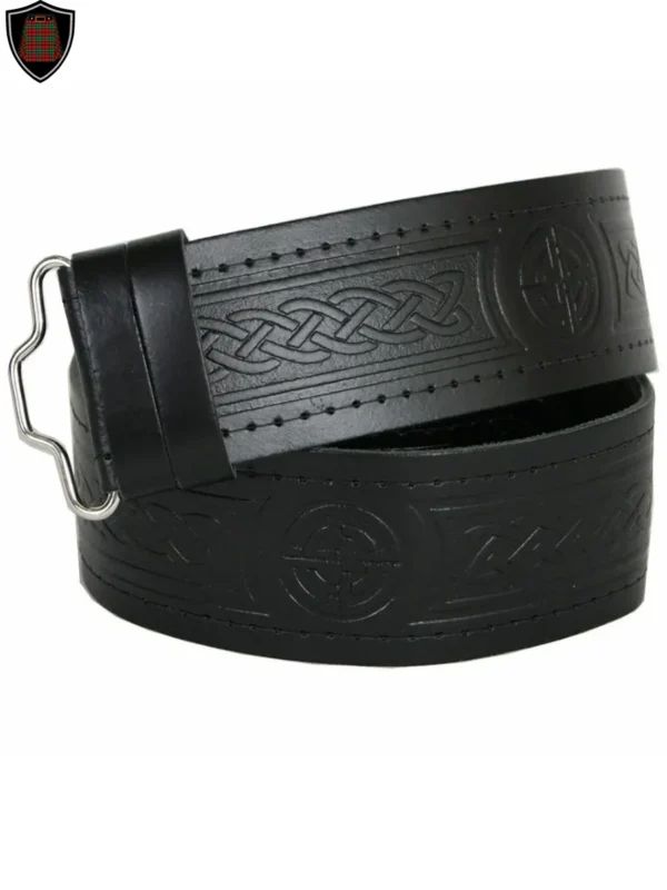 Celtic Embossed Black Leather Kilt Belt