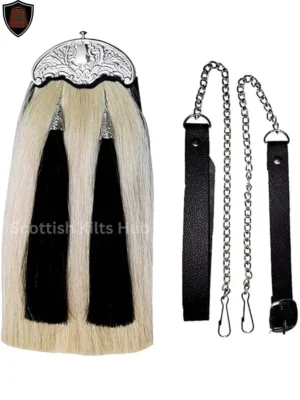 Handmade Genuine Premium White Horse Hair Sporran with 2 Tassels - Best Sporrans For Kilts