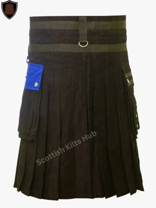 Handmade Black And Blue Gothic Kilt with Silver Chain for Men by Scottish Kilts Hub