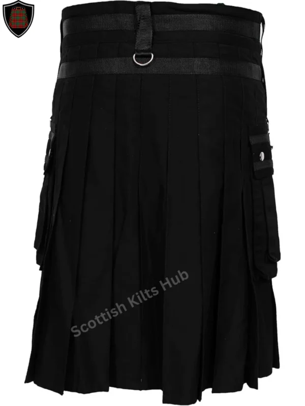 Handmade Black Gothic Punk Utility Kilt with Chains and Metal Buckles for Men by Scottish Kilts Hub