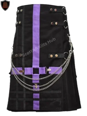 Handmade Black And Purple Gothic Kilt With Chains for Men by Scottish Kilts Hub