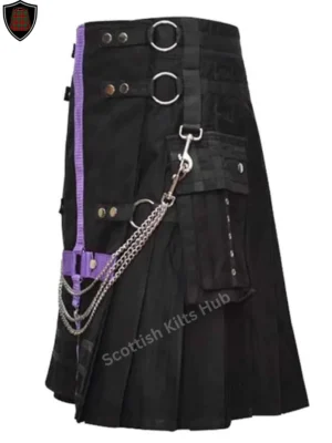 Handmade Black And Purple Gothic Kilt With Chains for Men by Scottish Kilts Hub