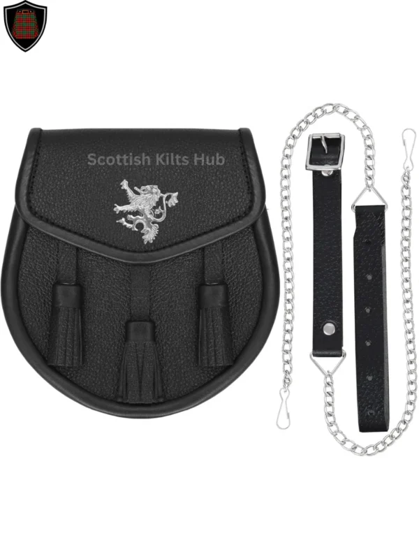 Rampant Lion Black Leather Semi Dress Sporran For Kilts | Made of Genuine Leather