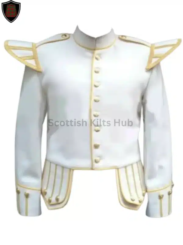 Handmade White Military Doublet Jacket - Pipers Military Drummer Doublet Jacket