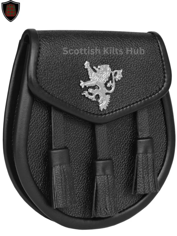 Rampant Lion Black Leather Semi Dress Sporran For Kilts | Made of Genuine Leather