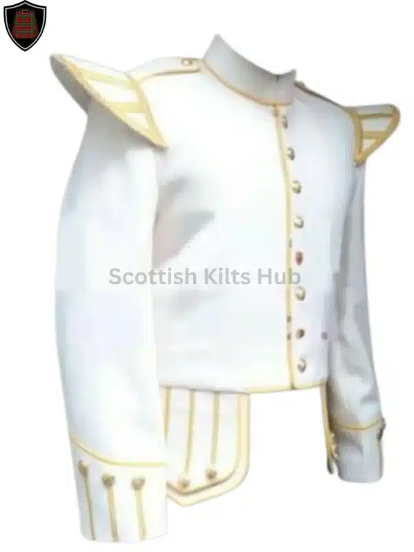 Handmade White Military Doublet Jacket - Pipers Military Drummer Doublet Jacket