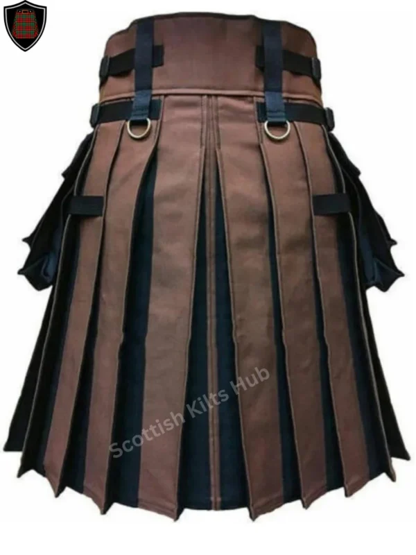 Handmade Black And Brown Gothic Kilt with Silver Chain for Men by Scottish Kilts Hub