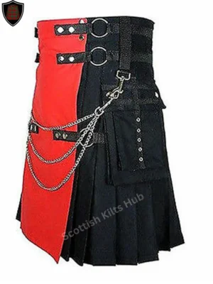 Handmade Black And Red Gothic Kilt with Silver Chain for Men by Scottish Kilts Hub