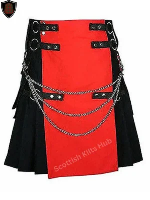 Handmade Black And Red Gothic Kilt with Silver Chain for Men by Scottish Kilts Hub