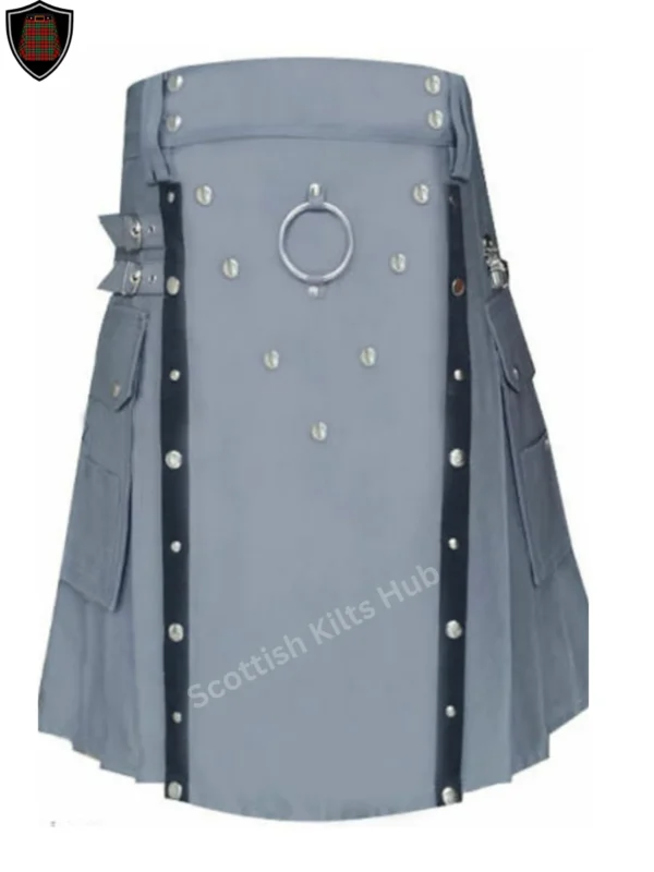 Handmade Grey Gothic Utility Kilt for Men by Scottish Kilts Hub