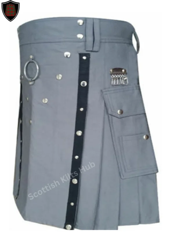 Handmade Grey Gothic Utility Kilt for Men by Scottish Kilts Hub