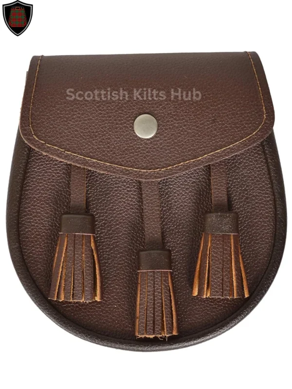 Plain Brown Leather Semi Dress Sporran For Kilts | Genuine Leather Sporran With 3 Tassels