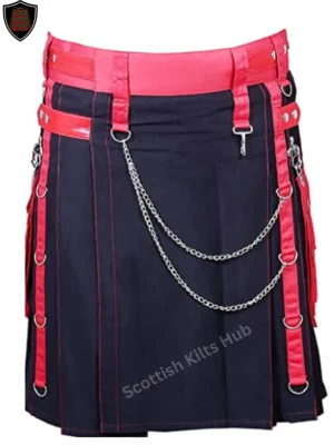 Handmade Black And Red Modern Gothic Kilt with Silver Chain for Men by Scottish Kilts Hub