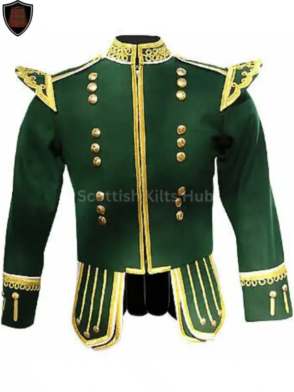 Handmade Green Drummer Doublet Jacket - Pipers Military Drummer Doublet Jacket