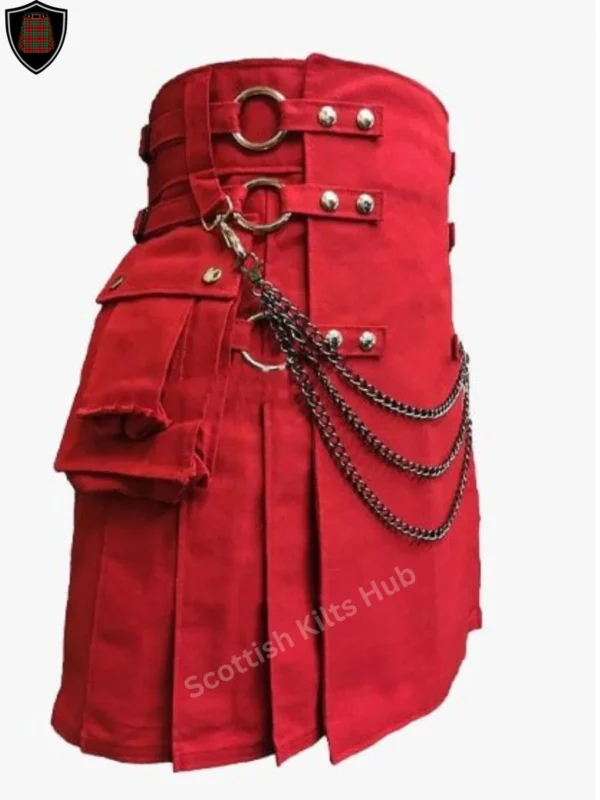 Handmade Red Gothic Utility Kilt with Silver Chain for Men by Scottish Kilts Hub