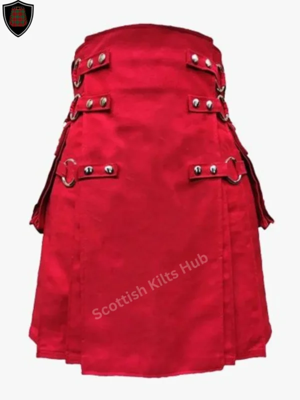 Handmade Red Gothic Utility Kilt with Silver Chain for Men by Scottish Kilts Hub