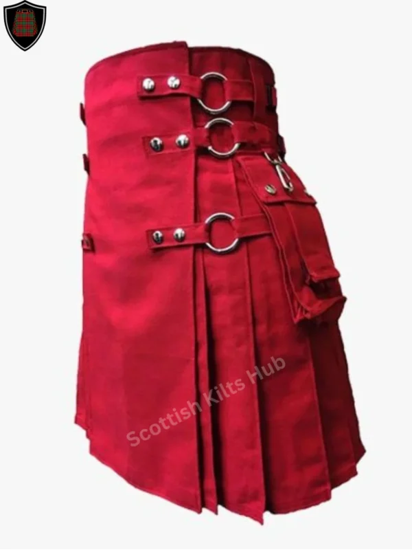 Handmade Red Gothic Utility Kilt with Silver Chain for Men by Scottish Kilts Hub