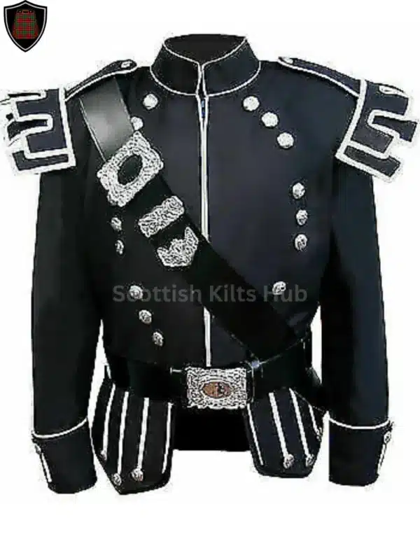 Handmade Black Military Drummer Doublet Jacket With Cross Belt - Pipers Military Drummer Doublet Jacket