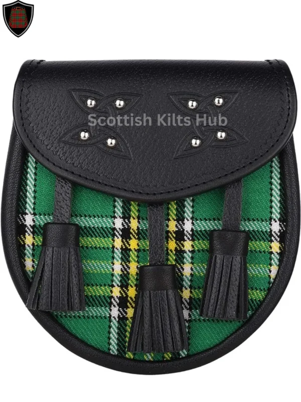 Irish Green Tartan Sporran for kilts with three tassels