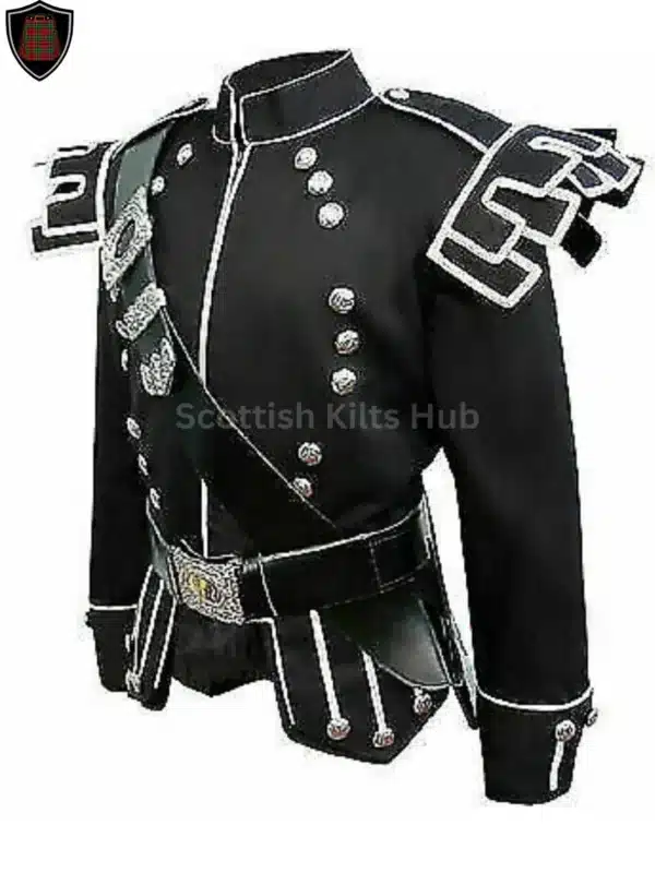 Handmade Black Military Drummer Doublet Jacket With Cross Belt - Pipers Military Drummer Doublet Jacket