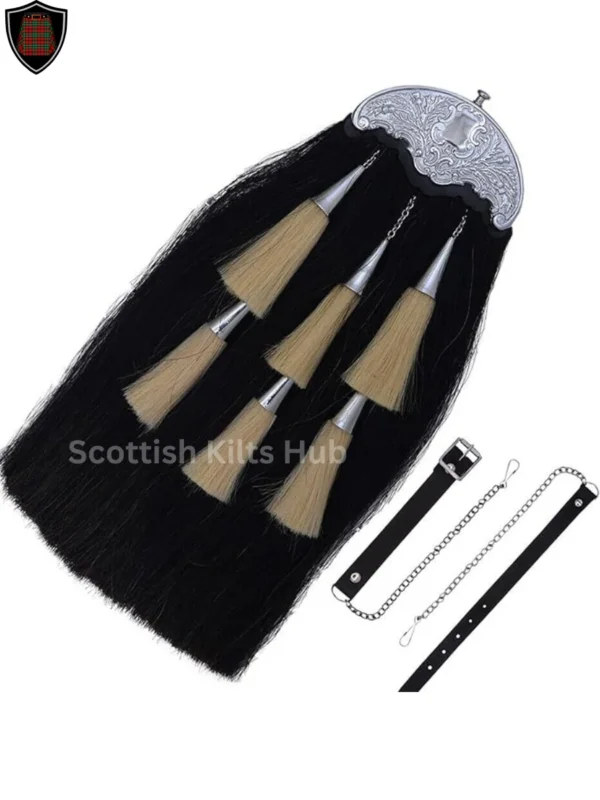 Handmade Genuine Premium Black Horse Hair Sporran with 6 Brown Tassels - Best Sporrans For Kilts