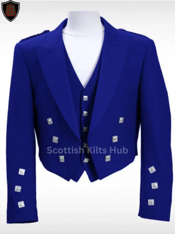 Blue Prince Charlie Kilt Jacket With Vest - Handmade Scottish Wedding Jackets For Men By Scottish Kilts Hub