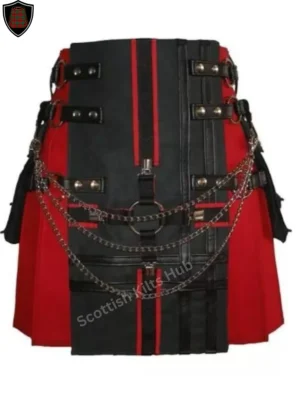 Handmade Black And Red Hybrid Gothic Utility Kilt With Chains for Men by Scottish Kilts Hub