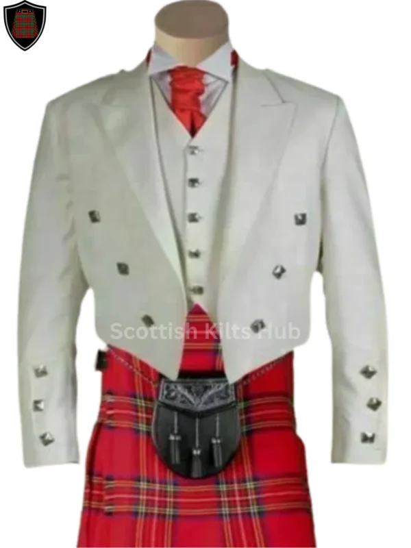 White Prince Charlie Kilt Jacket With Vest - Handmade Scottish Wedding Jackets For Men By Scottish Kilts Hub