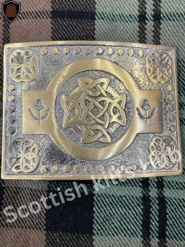 Celtic Knot With Two Thistles Kilt Buckle For Kilt Belt