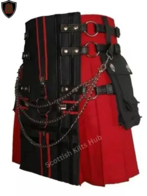 Handmade Black And Red Hybrid Gothic Utility Kilt With Chains for Men by Scottish Kilts Hub