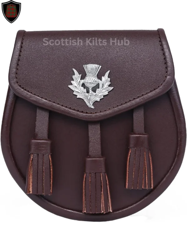 Brown Leather Sporran With Thistle Badge | Semi Dress Sporran Made of Genuine Leather