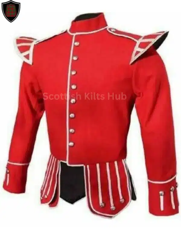 Red Military Doublet Jacket With Silver Buttons