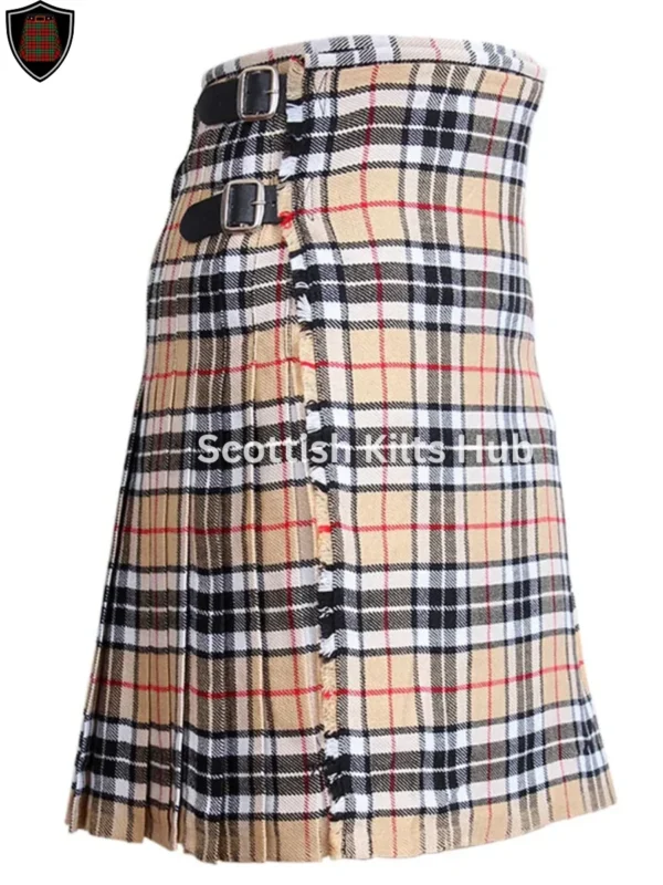 Handmade Camel Thompson Tartan Kilt | 8 Yard | Free Kilt Pin & Flashes